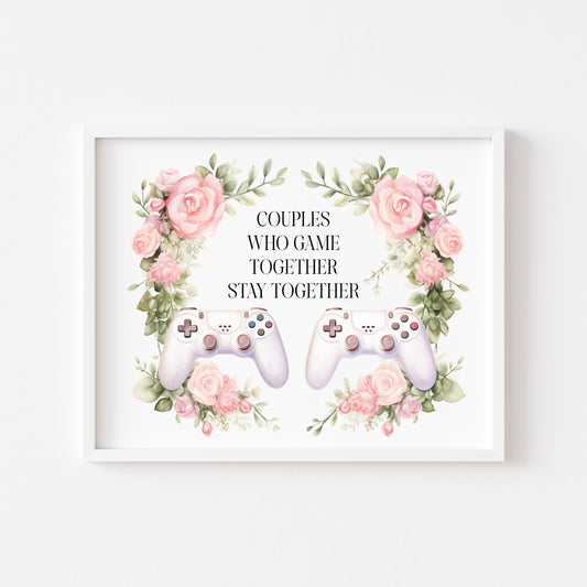 Couples gaming Print pink roses valentines Gaming Room Decor (Unframed)