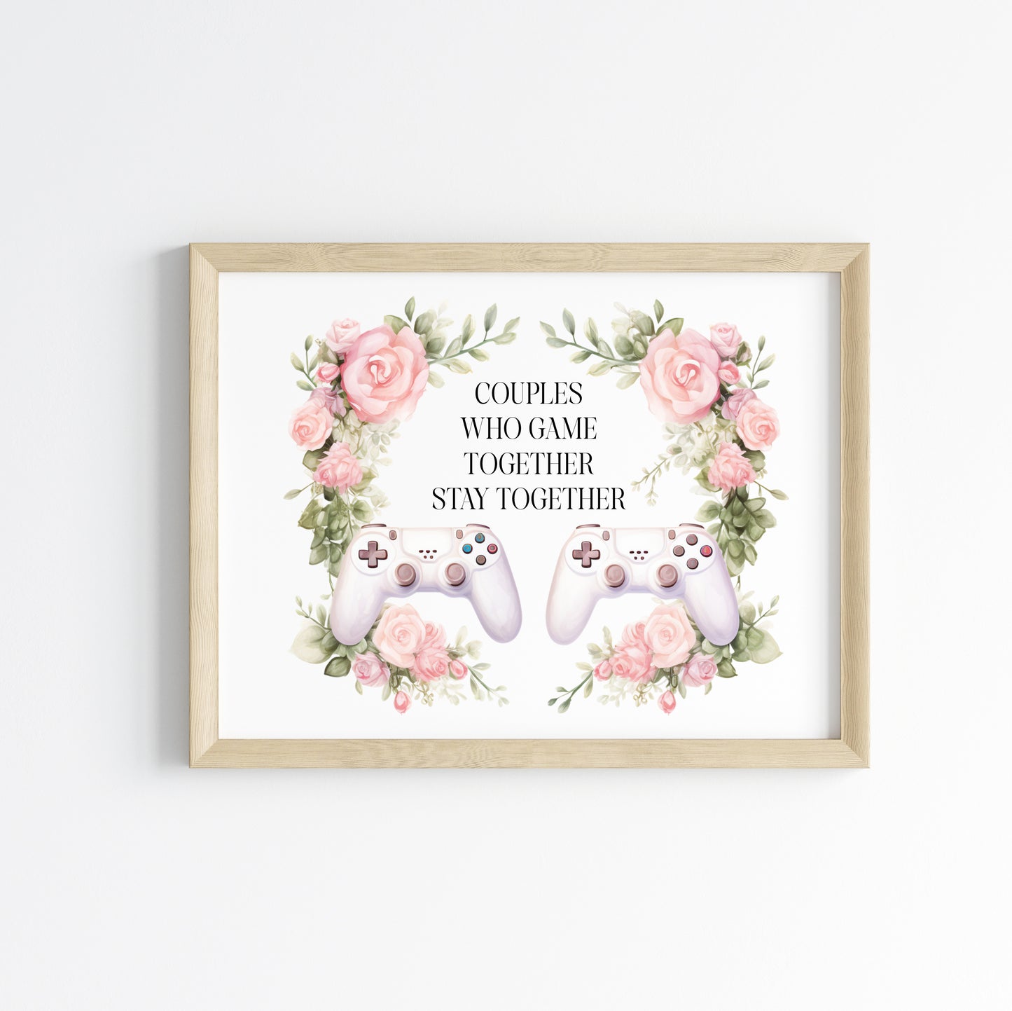 Couples gaming Print pink roses valentines Gaming Room Decor (Unframed)