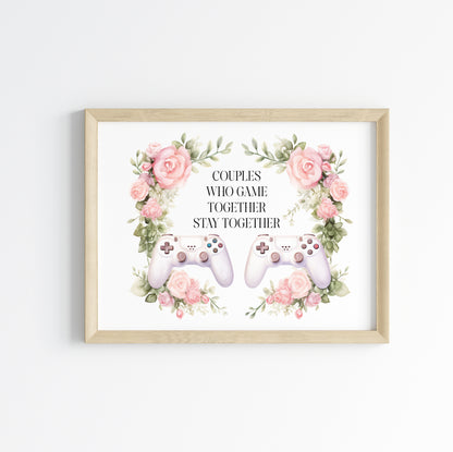 Couples gaming Print pink roses valentines Gaming Room Decor (Unframed)