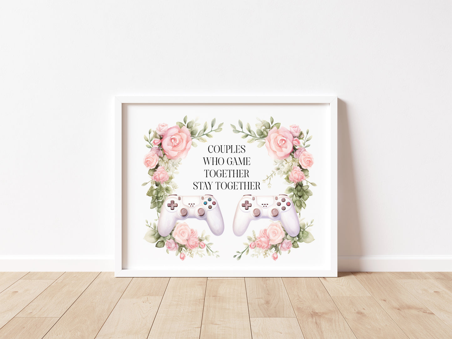 Couples gaming Print pink roses valentines Gaming Room Decor (Unframed)