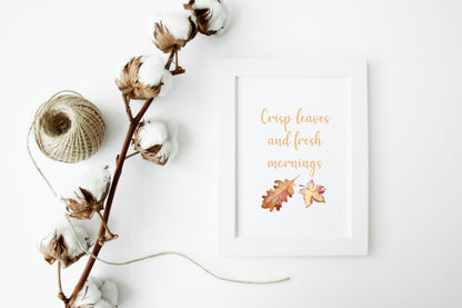 Crisp Leaves and fresh mornings, autumn seasonal watercolour unframed wall art poster print