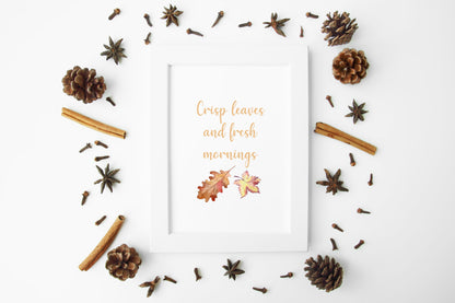 Crisp Leaves and fresh mornings, autumn seasonal watercolour unframed wall art poster print