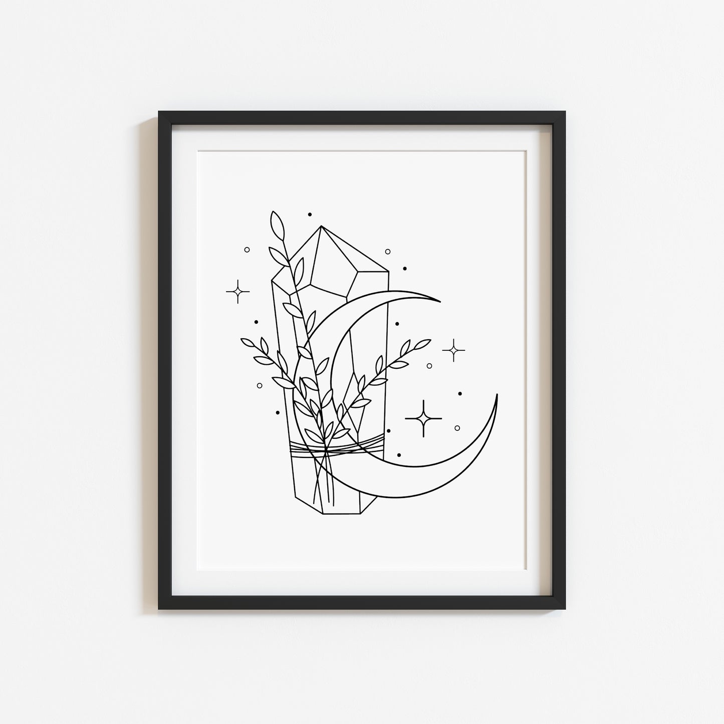 Botanical crystal celestial magical moon phase line drawing motivational bedroom office unframed wall art print, gift ideas, wall art prints