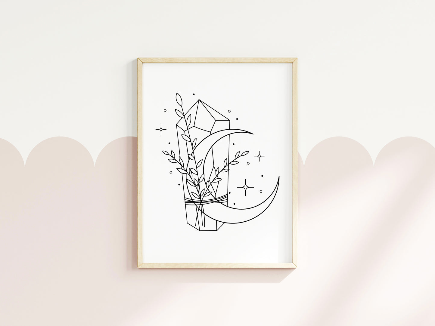 Botanical crystal celestial magical moon phase line drawing motivational bedroom office unframed wall art print, gift ideas, wall art prints