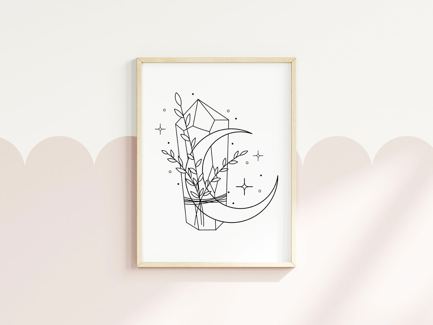 Bedroom print, Half moon crystal floral celestial bedroom unframed wall art poster print
