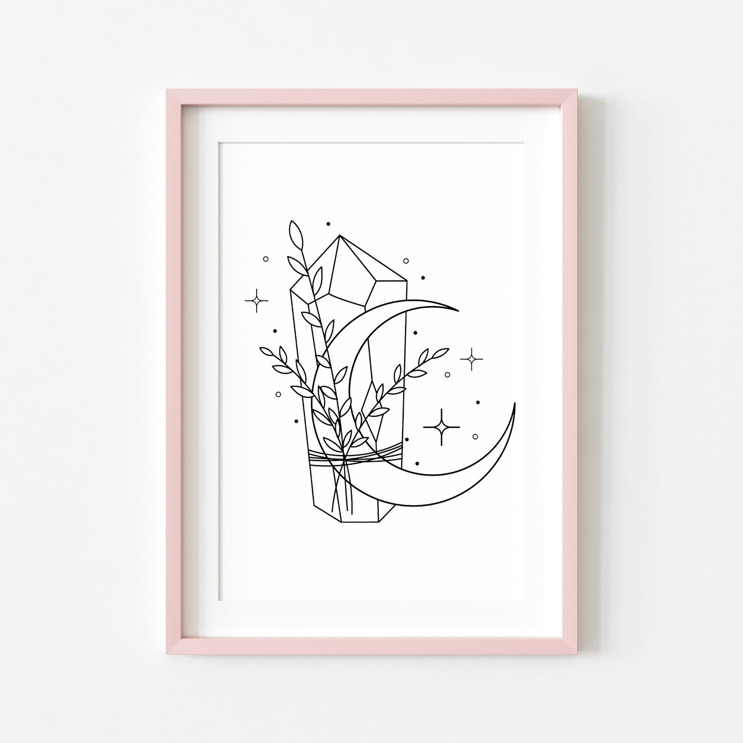 Bedroom print, Half moon crystal floral celestial bedroom unframed wall art poster print