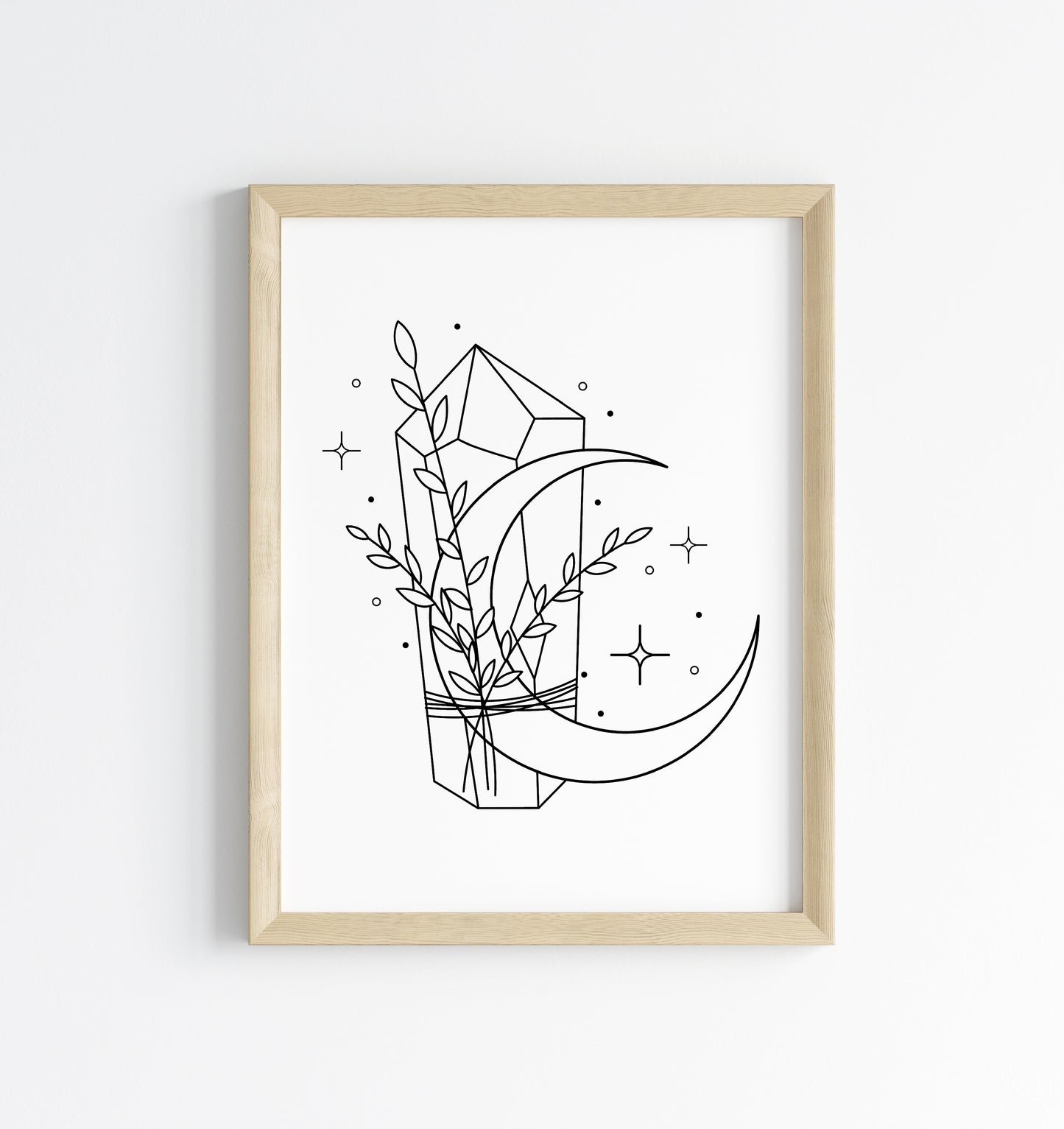 Botanical crystal celestial magical moon phase line drawing motivational bedroom office unframed wall art print, gift ideas, wall art prints