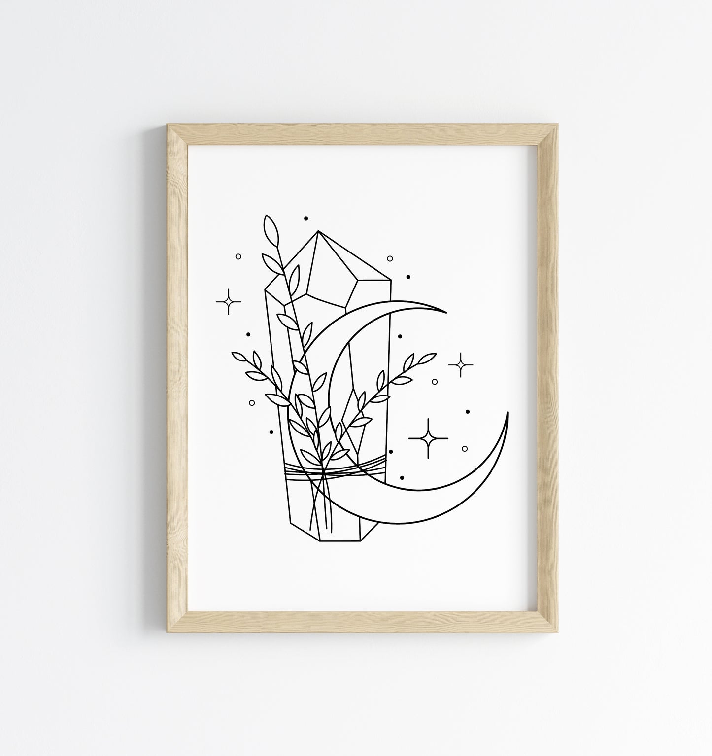 Bedroom print, Half moon crystal floral celestial bedroom unframed wall art poster print