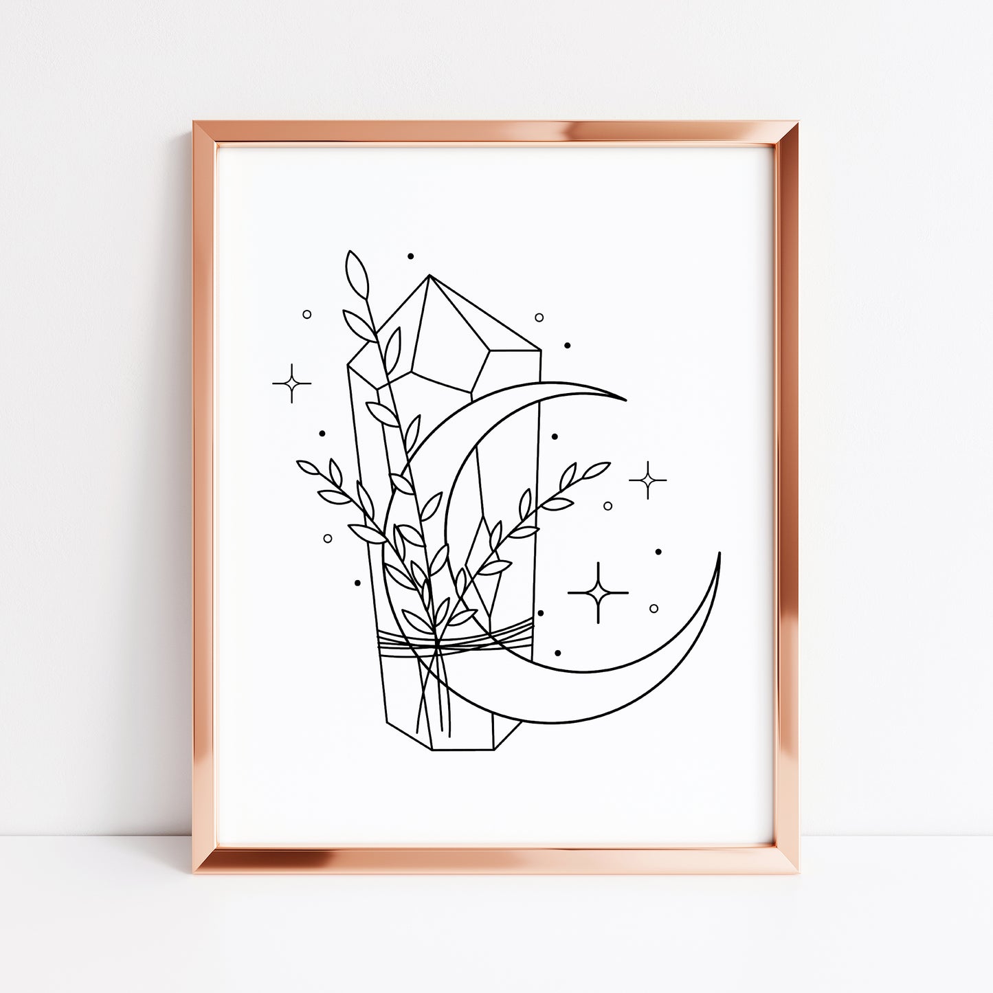 Bedroom print, Half moon crystal floral celestial bedroom unframed wall art poster print