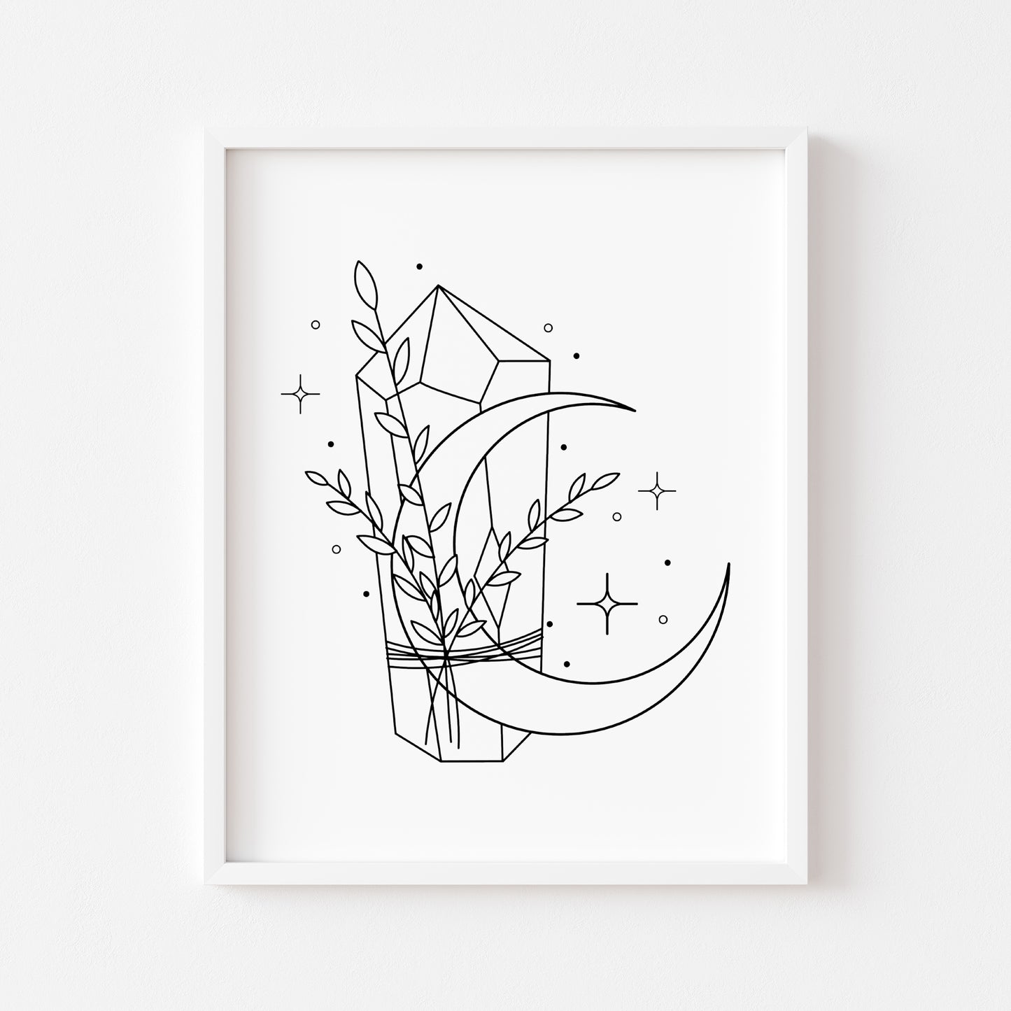 Botanical crystal celestial magical moon phase line drawing motivational bedroom office unframed wall art print, gift ideas, wall art prints