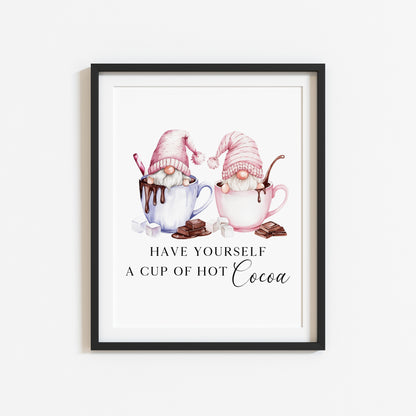 Hot chocolate print, Christmas Gonk gnomes pink blue cup of cocoa unframed wall art
