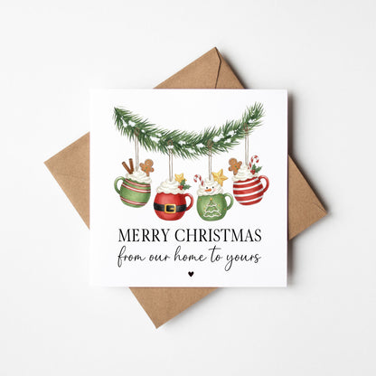 Festive Cups wreath Merry Christmas from our home to yours seasonal xmas Card