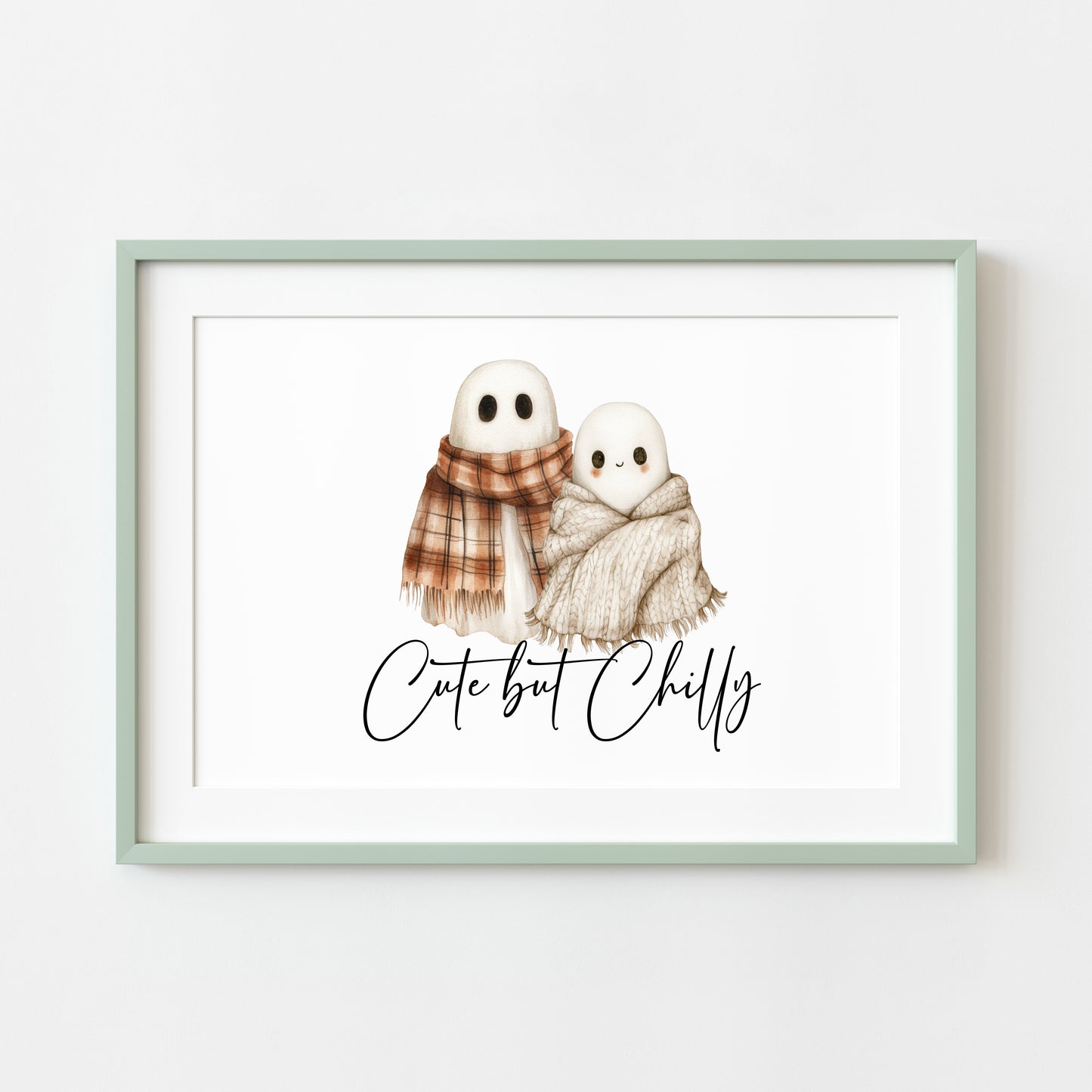 Halloween Autumn cute but chilly humorous ghosts with scarfs Print unframed wall art poster print