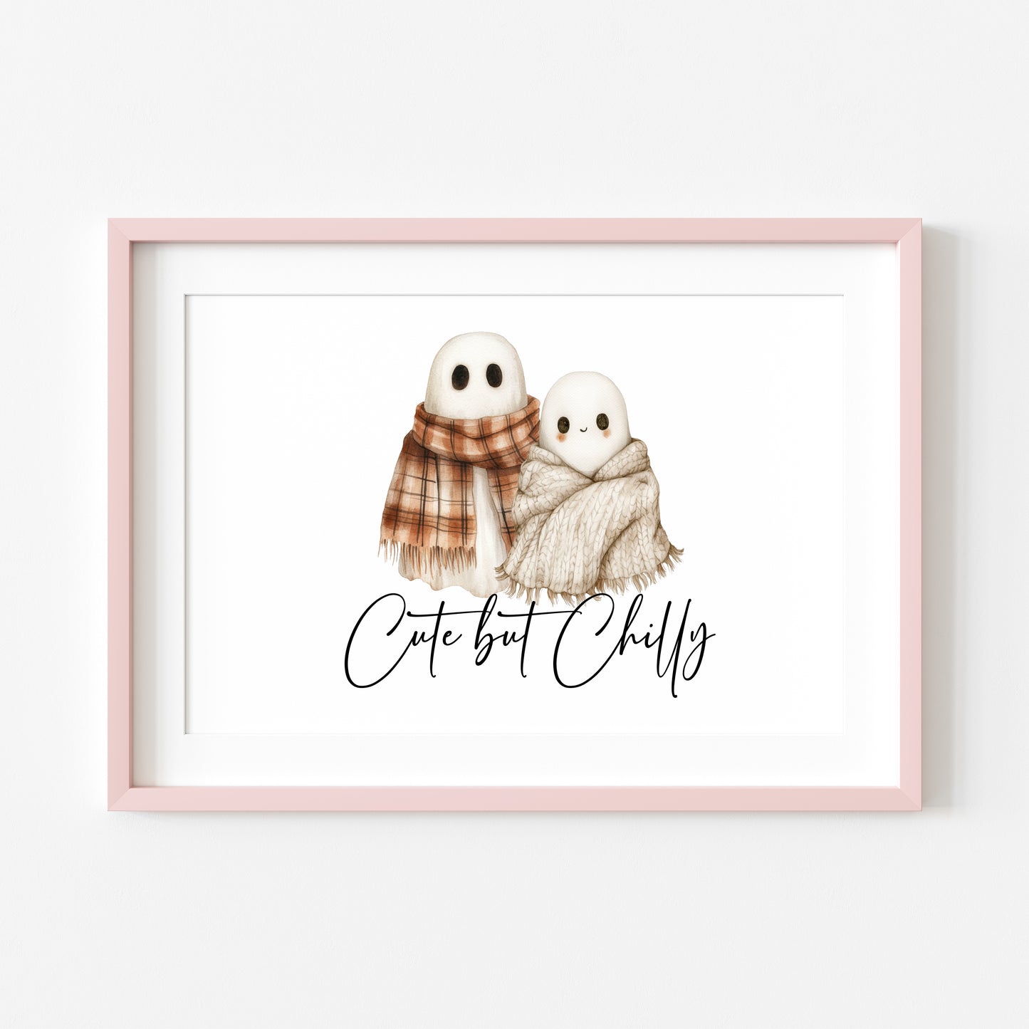 Halloween Autumn cute but chilly humorous ghosts with scarfs Print unframed wall art poster print
