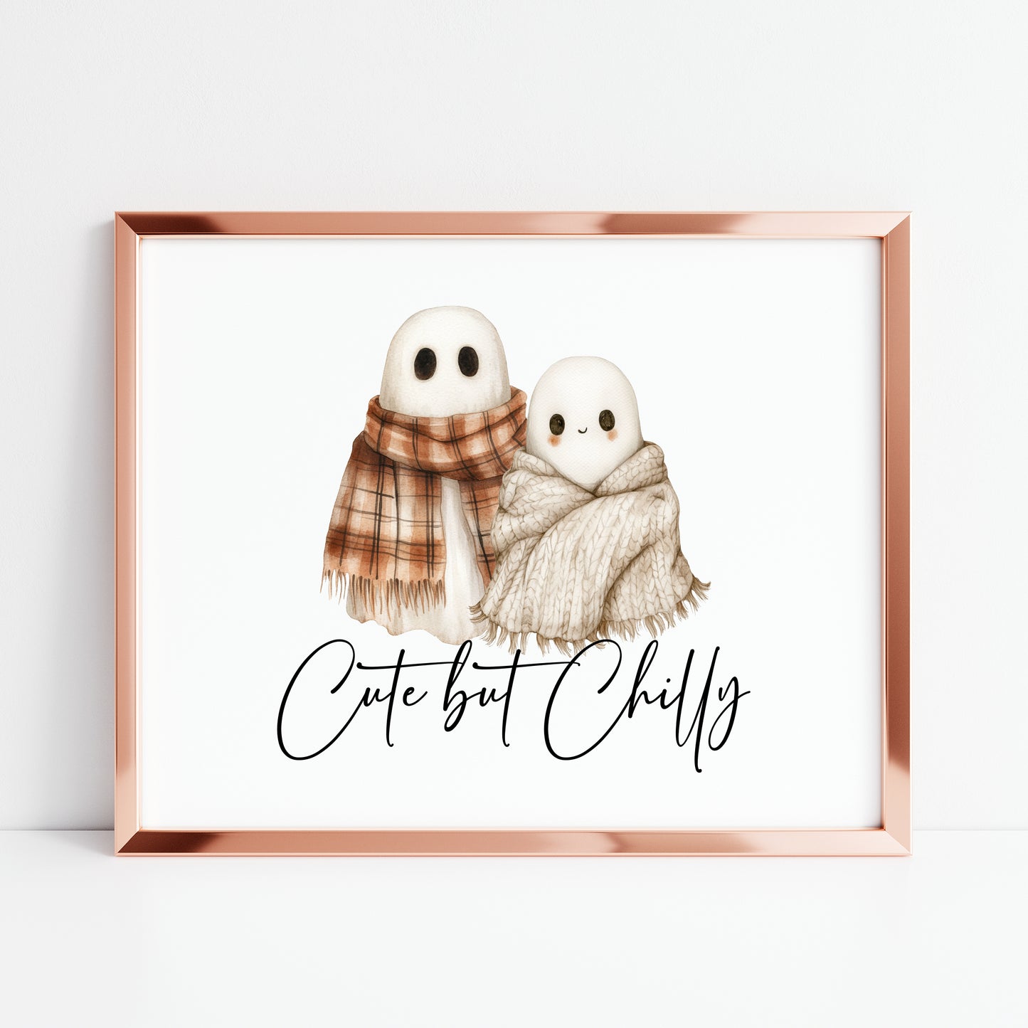 Halloween Autumn cute but chilly humorous ghosts with scarfs Print unframed wall art poster print