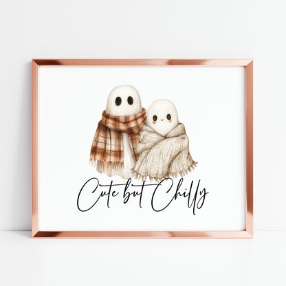 Halloween Autumn cute but chilly humorous ghosts with scarfs Print unframed wall art poster print