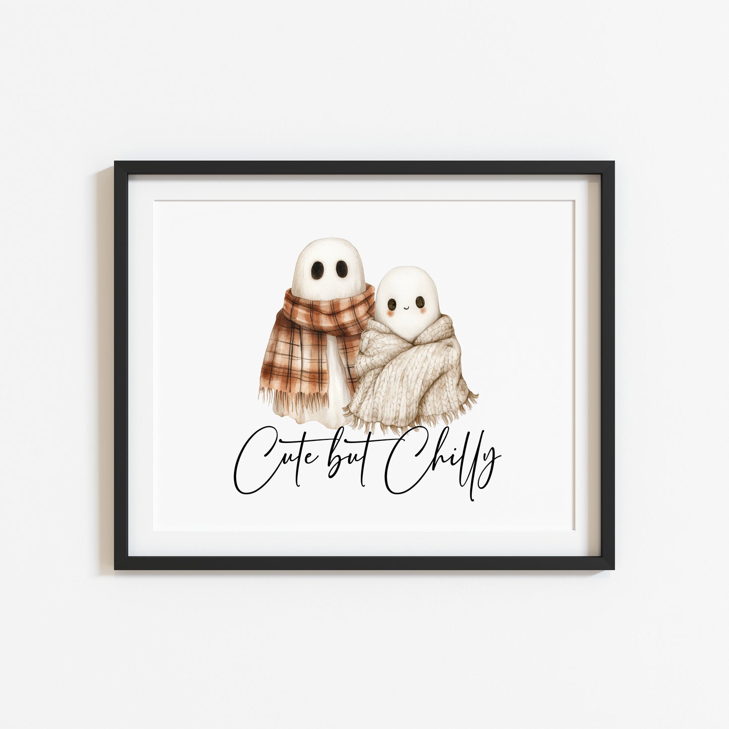 Halloween Autumn cute but chilly humorous ghosts with scarfs Print unframed wall art poster print