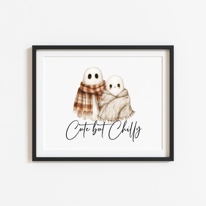 Halloween Autumn cute but chilly humorous ghosts with scarfs Print unframed wall art poster print
