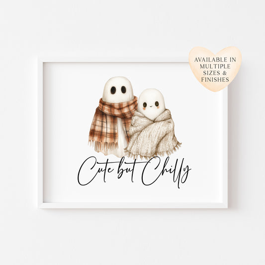 Halloween Autumn cute but chilly humorous ghosts with scarfs Print unframed wall art poster print