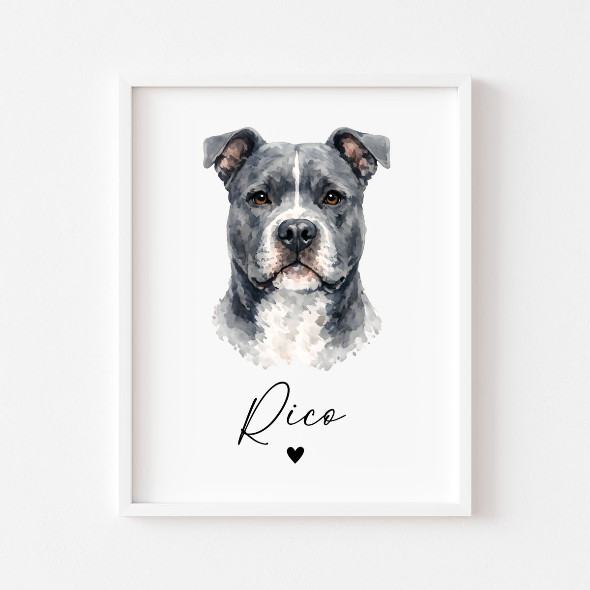 Personalised AmStaff Dog Print Custom Name Pet portrait watercolour unframed wall art poster
