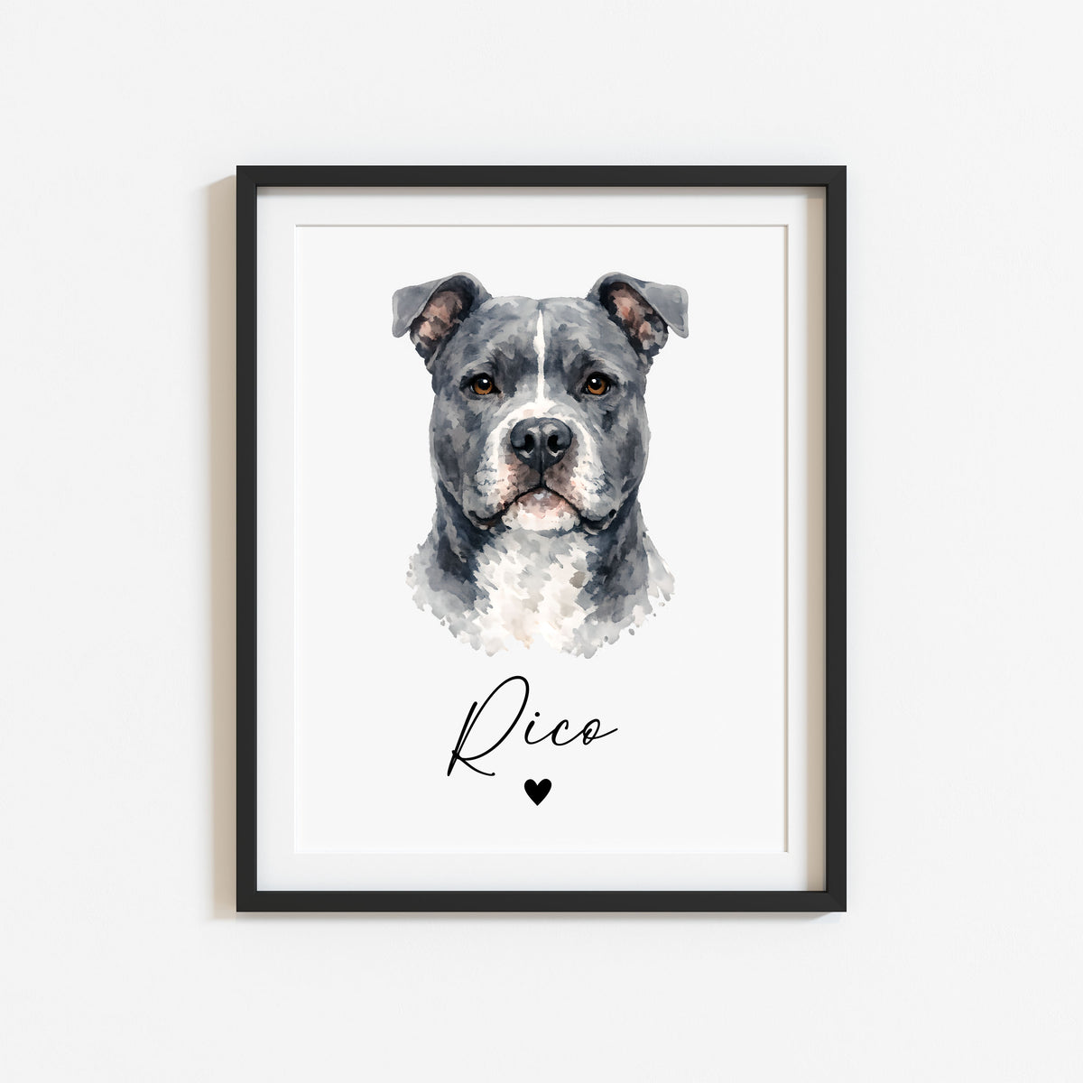 Personalised AmStaff Dog Print Custom Name Pet portrait watercolour unframed wall art poster