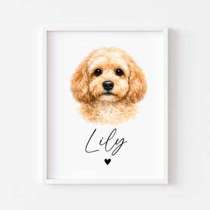 Personalised Cockapoo dog Dog Print Custom Name Pet portrait watercolour unframed wall art