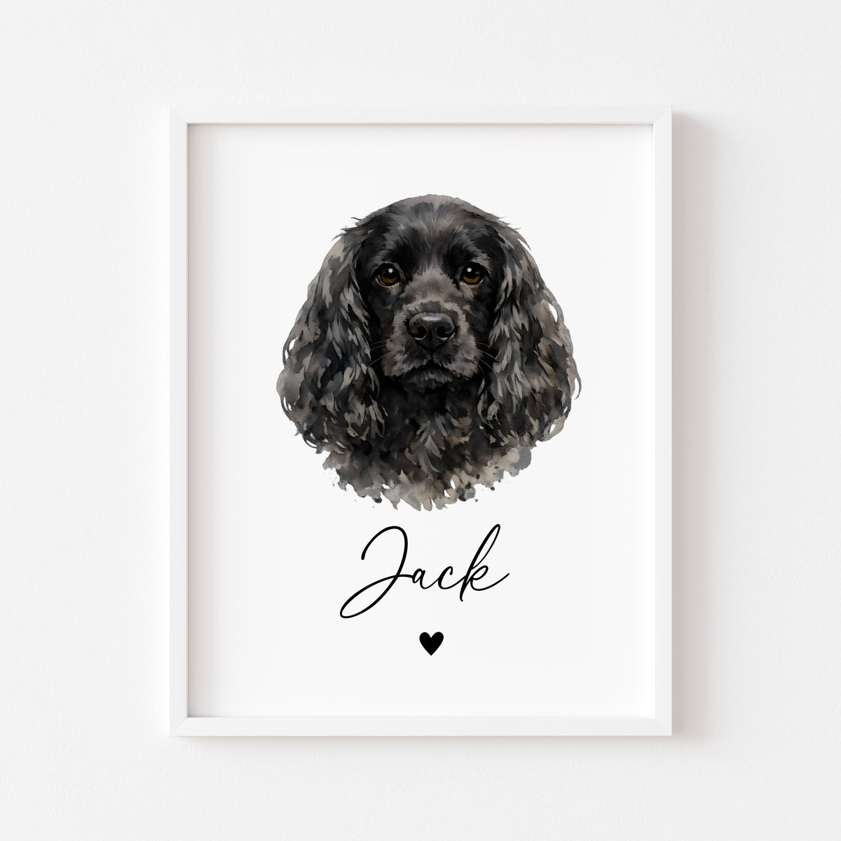Personalised Cocker Spaniel Dog Print Custom Name Pet portrait watercolour unframed wall art