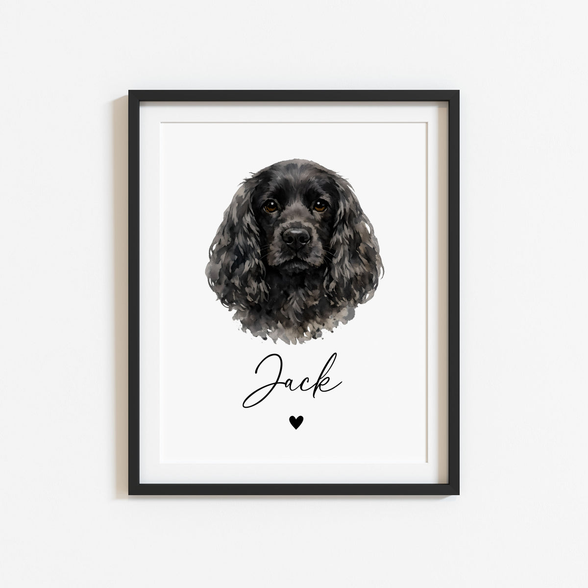 Personalised Cocker Spaniel Dog Print Custom Name Pet portrait watercolour unframed wall art
