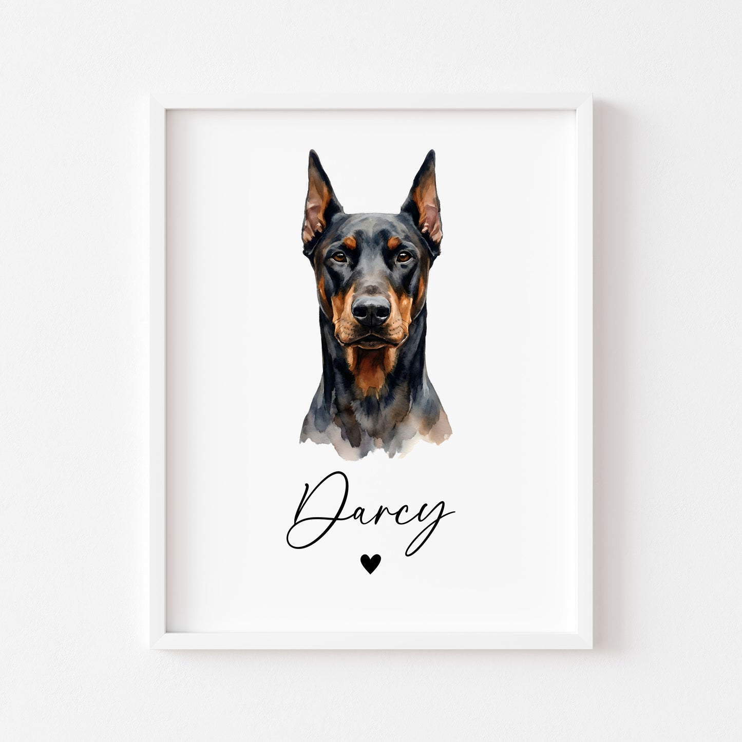 Personalised Doberman dog Print Custom Name Pet portrait - 4 options unframed wall art