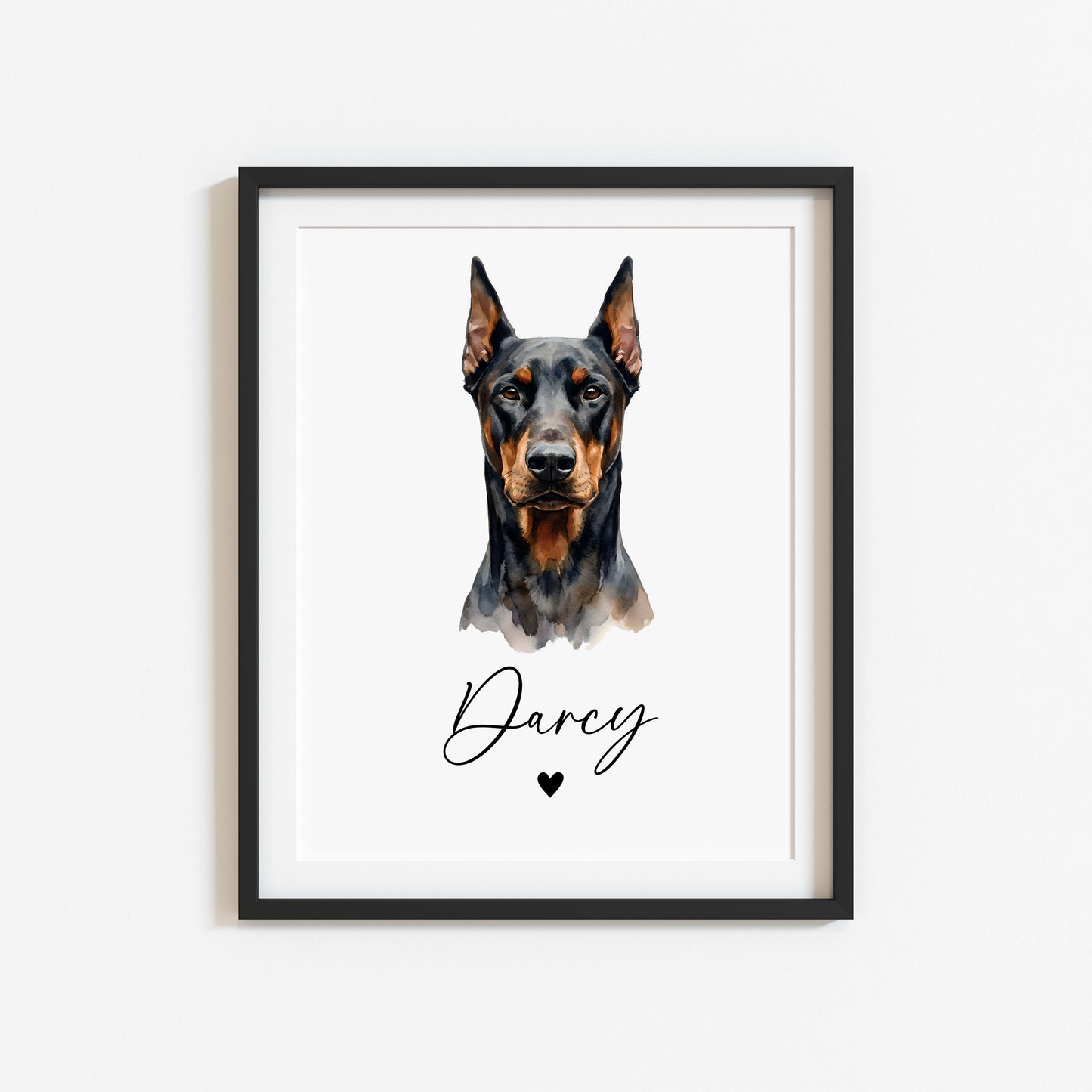 Personalised Doberman dog Print Custom Name Pet portrait - 4 options unframed wall art