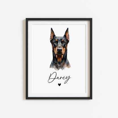 Personalised Doberman dog Print Custom Name Pet portrait - 4 options unframed wall art