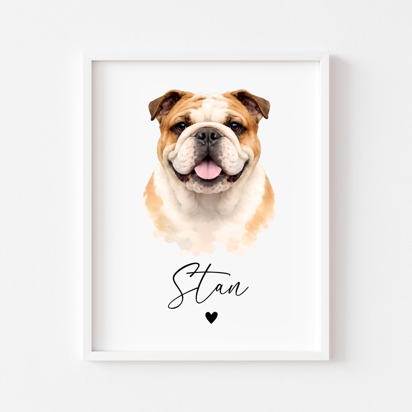 Personalised English Bulldog dog Dog Print Custom Name Pet portrait watercolour unframed wall art