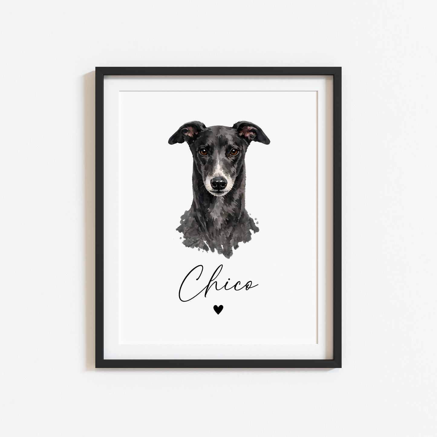 Personalised Grey Hound Print Custom Name Pet portrait - 4 colours, unframed wall art