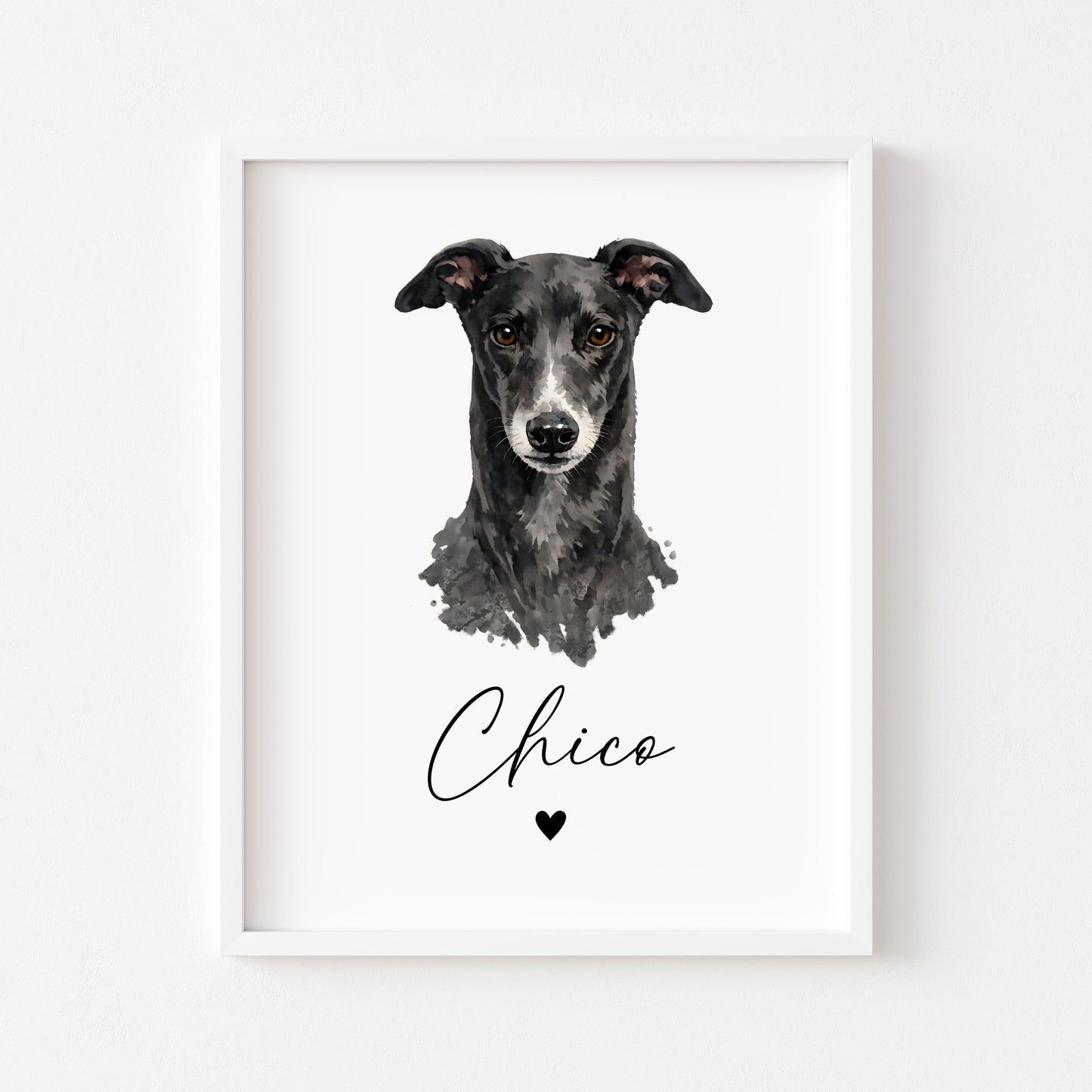 Personalised Grey Hound Print Custom Name Pet portrait - 4 colours, unframed wall art