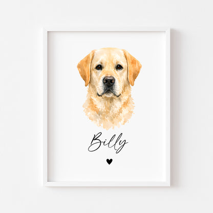 Personalised Labrador Retriever Print Custom Name Pet portrait - 3 colours, unframed wall art