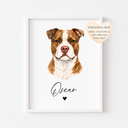 Personalised Pit bull Dog Print Custom Name Pet portrait watercolour unframed wall art poster