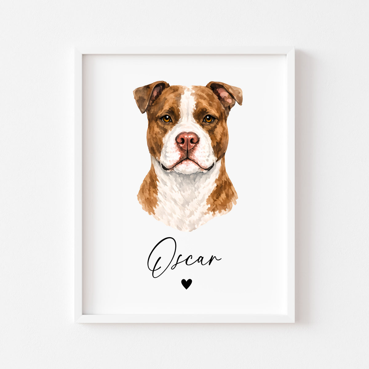 Personalised Pit bull Dog Print Custom Name Pet portrait watercolour unframed wall art poster