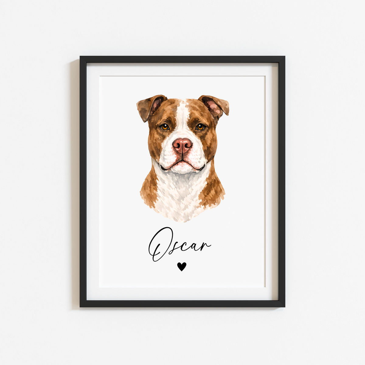 Personalised Pit bull Dog Print Custom Name Pet portrait watercolour unframed wall art poster