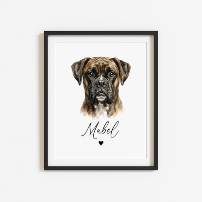 Personalised Boxer Print Custom Name Dog watercolour unframed wall art poster