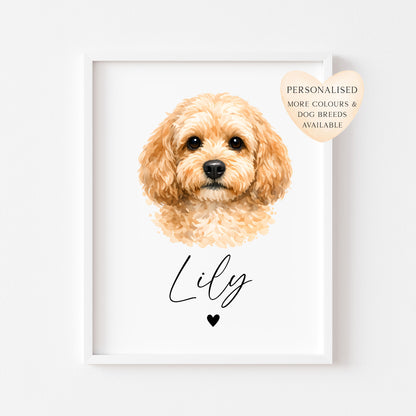 Personalised Cockapoo dog Dog Print Custom Name Pet portrait watercolour unframed wall art