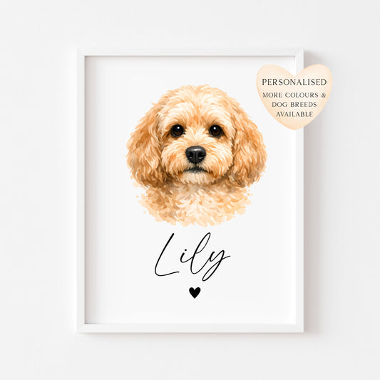 Personalised Cockapoo dog Dog Print Custom Name Pet portrait watercolour unframed wall art