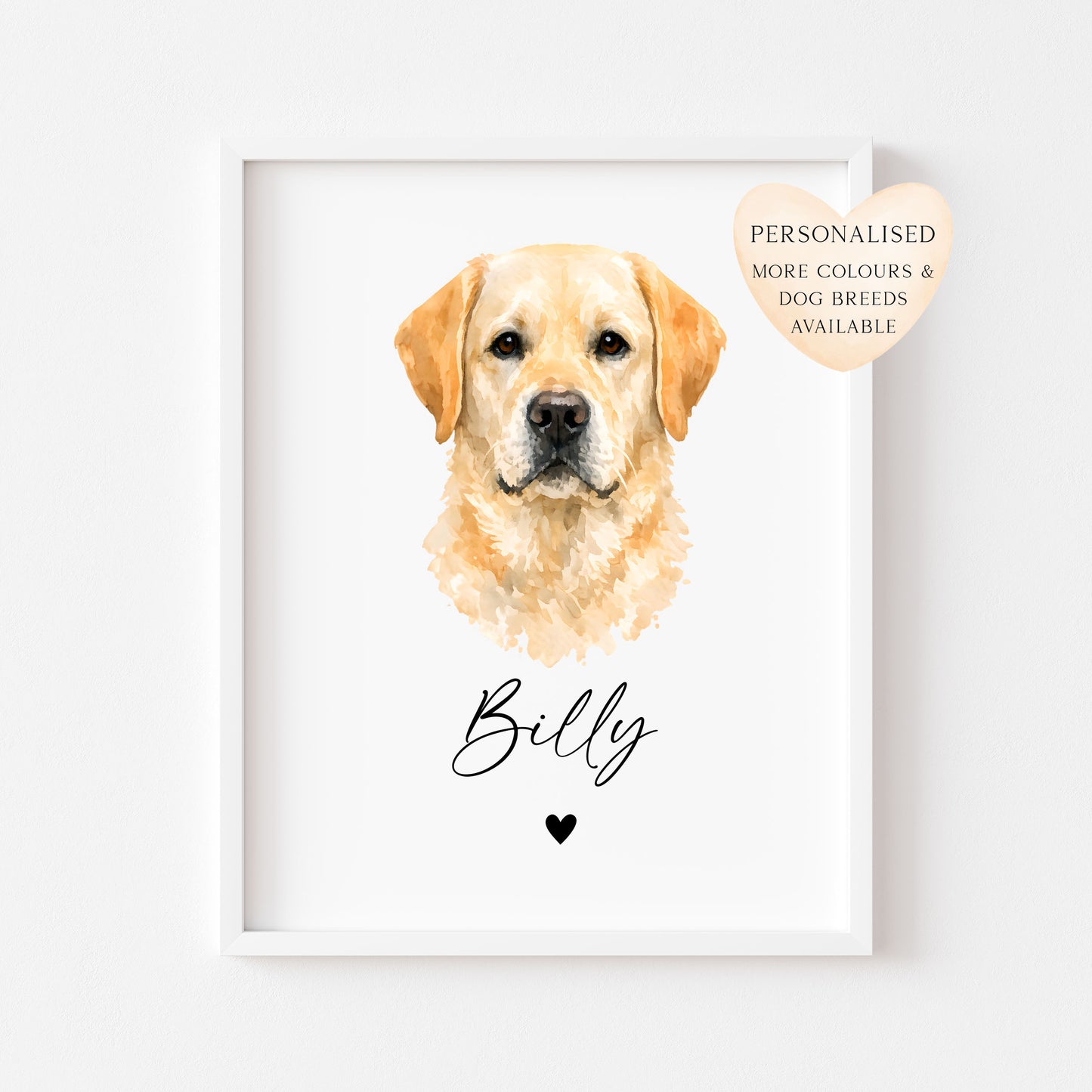 Personalised Labrador Retriever Print Custom Name Pet portrait - 3 colours, unframed wall art