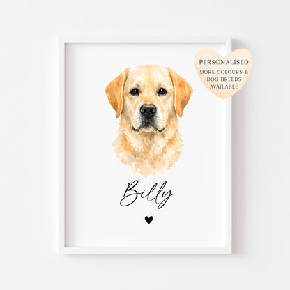 Personalised Labrador Retriever Print Custom Name Pet portrait - 3 colours, unframed wall art