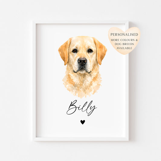 Personalised Labrador Retriever Print Custom Name Pet portrait - 3 colours, unframed wall art