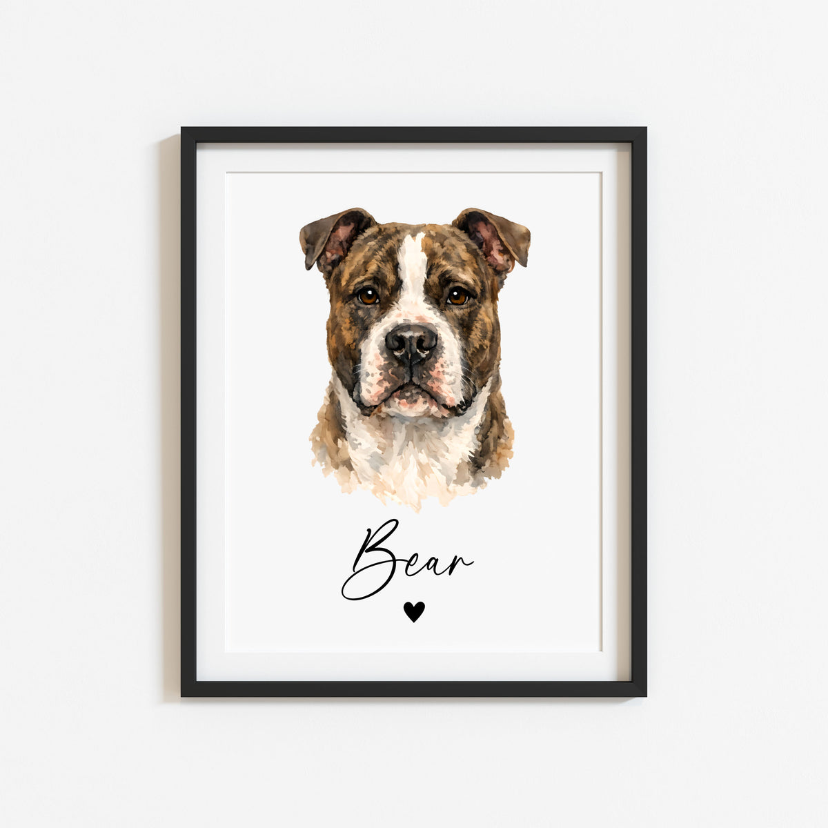Personalised AmStaff Dog Print Custom Name Pet portrait watercolour unframed wall art poster