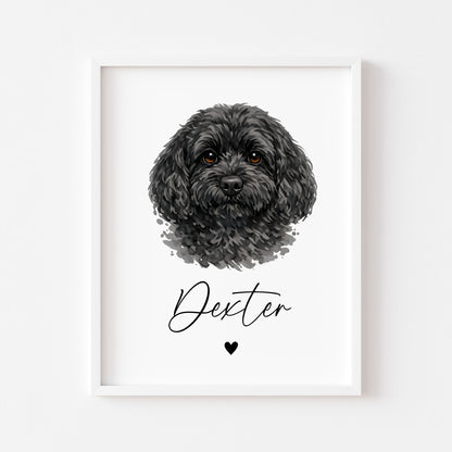 Personalised Cockapoo dog Dog Print Custom Name Pet portrait watercolour unframed wall art