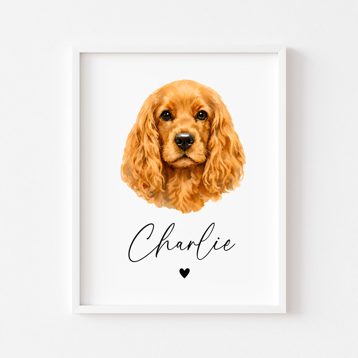 Personalised Cocker Spaniel Dog Print Custom Name Pet portrait watercolour unframed wall art