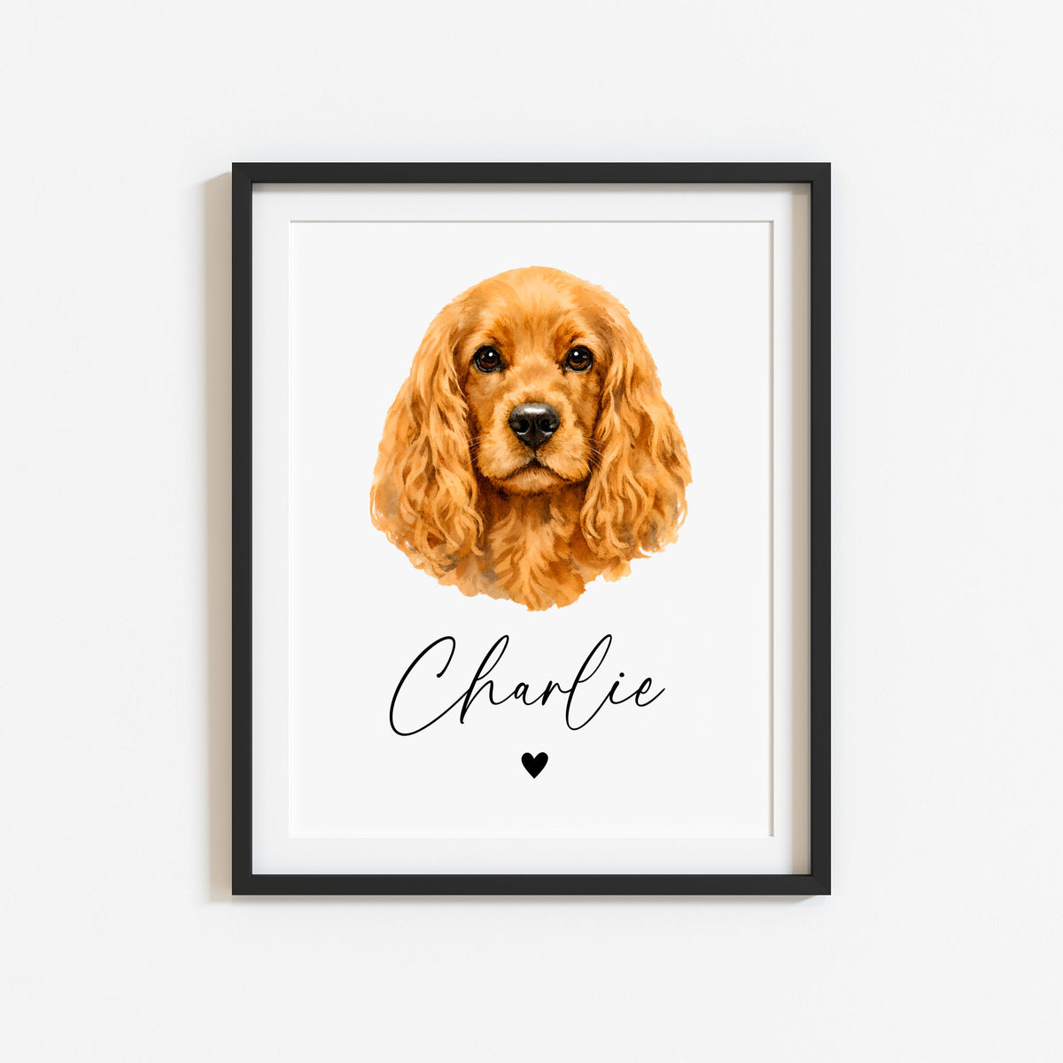 Personalised Cocker Spaniel Dog Print Custom Name Pet portrait watercolour unframed wall art