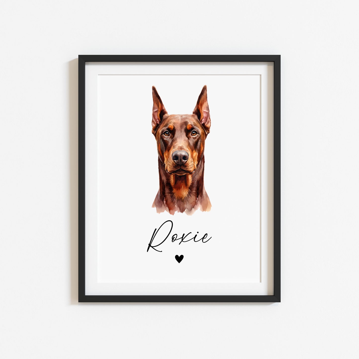 Personalised Doberman dog Print Custom Name Pet portrait - 4 options unframed wall art