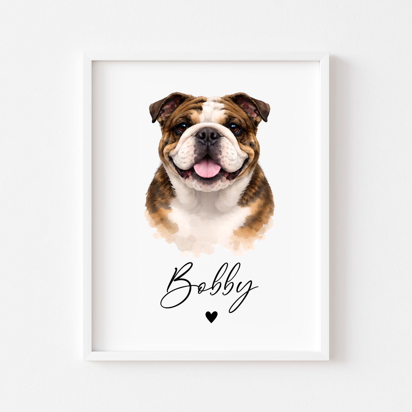 Personalised English Bulldog dog Dog Print Custom Name Pet portrait watercolour unframed wall art